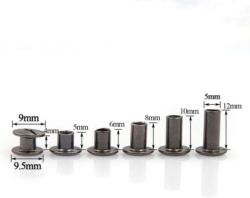 ALLOYPRO 90 Sets Chicago Screws Assorted Kit 6 Sizes Gun Metal Leather Rivets 3/16(5mm) Screw Rivets Phillip Head Book Binding Posts Nail Rivet Chicago Bolts for DIY Leather Craft (5 x 4,5,6,8,10,12) - Image 2